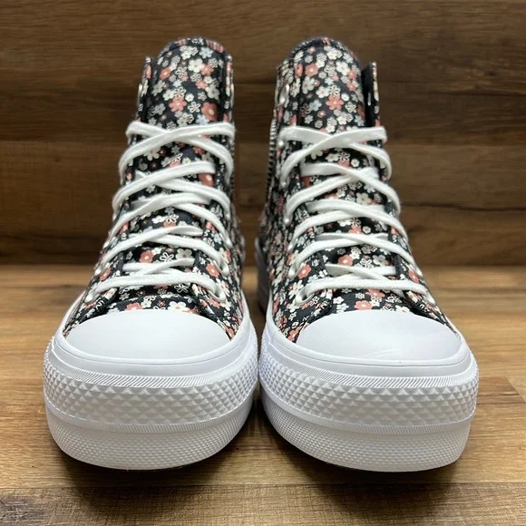 Converse Women's Floral High-Top Sneakers - Black and White - Picture 3 of 8